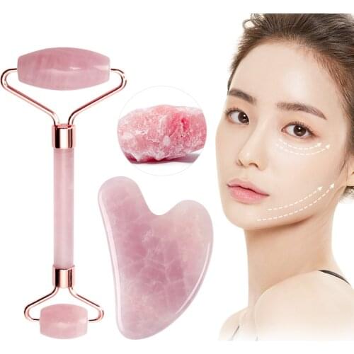 Natural Jade Stone Facial Massage Roller Guasha Board Double Heads Face Lift Body Skin Relaxation Slimming Beauty Neck Thin Lift