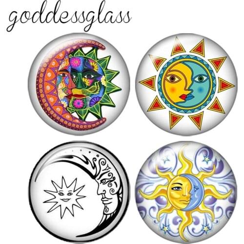 Fashion Sun Moon Stars 10pcs 12mm/18mm/20mm/25mm Round photo glass cabochon demo flat back Making findings ZB0422