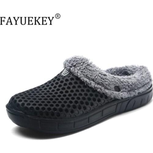 Men Slippers Winter Couples Plush Cotton Warm Women Slippers Mules Clogs Shoes Flip Flops Hollow Slippers Chaussures De Coton