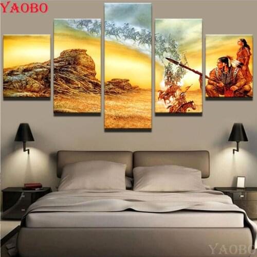 5D DIY Diamond Painting Round square diamond embroidery American Native Indians War horse Picture Of Rhinestone Mosaic 5 pcs