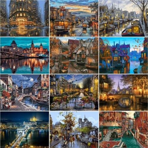 HUACAN Paint By Number City Drawing On Canvas Pictures By Numbers For Adults Handpainted Night Kits Home Decor