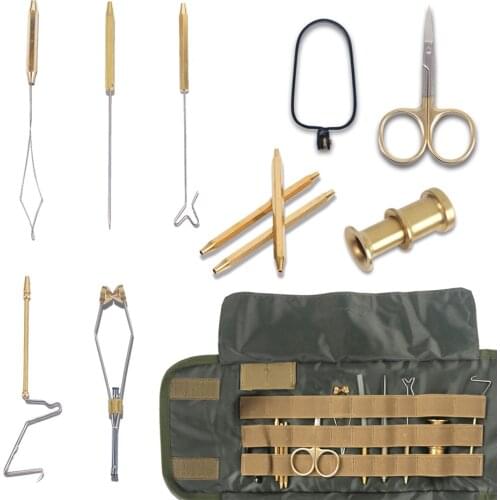 Maximumcatch 11pcs Brass Fly Tying Tools with Neoprene Tool Pouch Kit Fly Tying Bobbins Threader Needle Hair Sacker Half Hitch