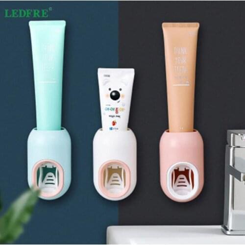 LEDFRE Toothpaste Dispenser Wall-Mounted Automatic Squeezing Toothbrush Rack Plastic for BathroomLF71033