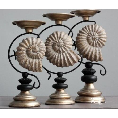 Full Set 3pcs New Creative Nostalgia Conch Candlestick Luxury Home Decorations Ornaments Crafts Retro Candlestick