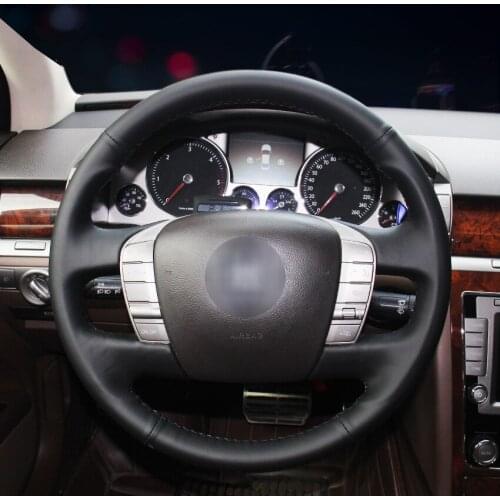 Hand-stitched Black Leather Steering Wheel Cover for Volkswagen VW Phaeton 2004 2005 2006 2007 2008 2009 2010 2011 2012-2015