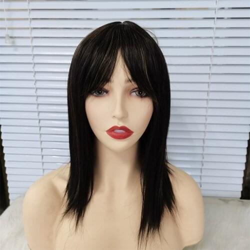 Straight Bob Wig Full Machine Made Wig with Bangs Straight Synthetic Wig Hair Highlight Wig Daily Party Heat Resistant Fibre