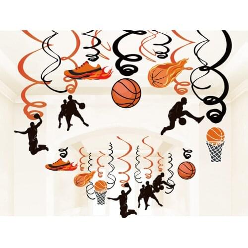 30pcs Ceiling Foil Spirals Baskerball Hanging Swirls Baby Shower Basketball Game Spirals Kids Happy Birthday Party Dcorations