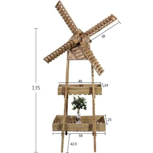 155*80*46CM Old-fashioned Floor-standing wooden flower stand Flower shelf Windmill Storage Rack