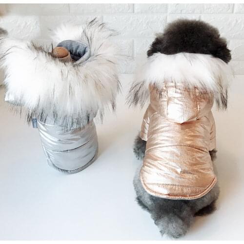 Warm dog clothes autumn and winter gold silver two feet dog coat s-xxl large size fur collar for pet dogs