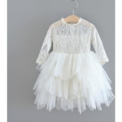 Vintage Girls Lace Cake Dress for Kids Solid Summer Layered Gauze Dress Boutique Dress for Princess Children Xmas
