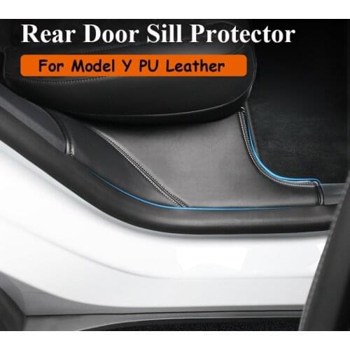 Rear Door Sill Protector, for Tesla Model Y PU Leather Anti Kick Pad Door Sill Scuff Pad