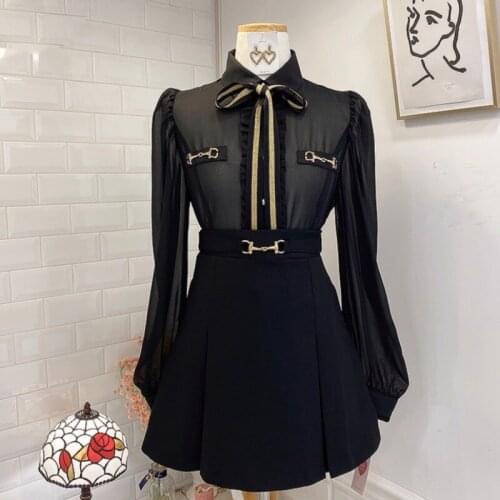 Spring Womens Basic Office Lady Work Wear Sexy Transaprent Cute Bow Tie Top Single Breasted Button Solid White Shirts Blouses