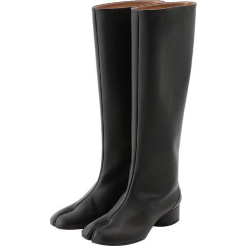 2021 Spring Sexy Split Toe Boots Women Chunky Round High Heels Women Fashion Knee-High Boots Ladies zapatos de mujer zapatos