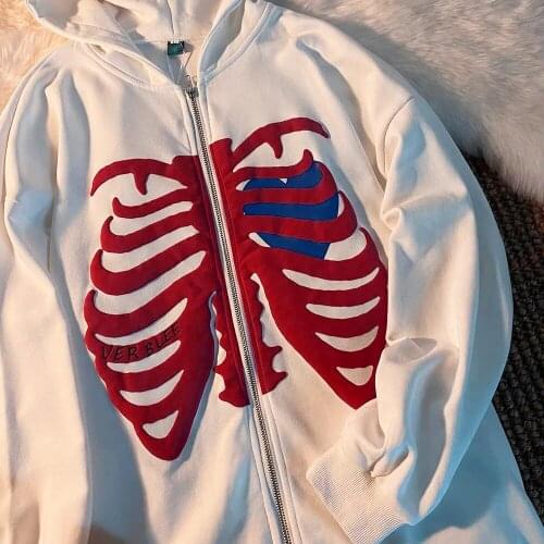 Womens hooded 2021 New Top street Tops Sweatshirt Y2K bone love print Hoodies zipper female coat trend Oversized hoodie jacket