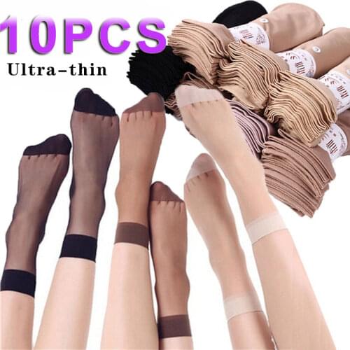 10pair Sexy Ultrathin Transparent Crystal Silk Socks for Women High Elastic Black Nylon Short Socks Female Socks