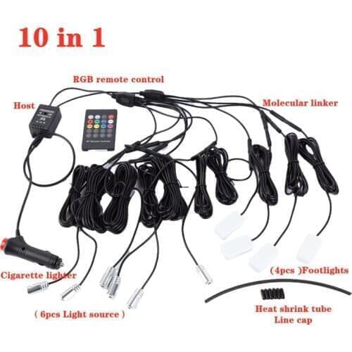 10 in 1 RGB LED Atmosphere Car Light Interior Ambient Light Fiber Optic Strip Light by App Control DIY Music 8M Fiber Optic Band