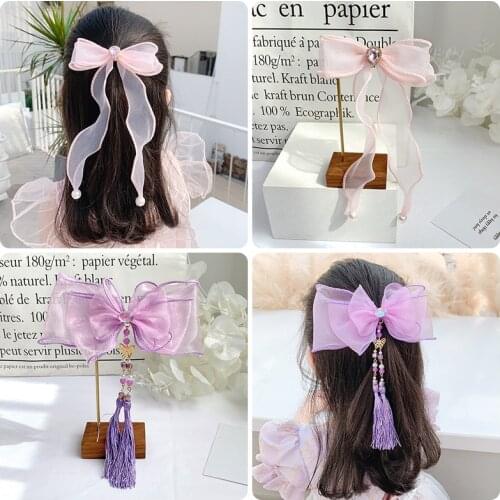 2021 Children Cute Colors Lace Streamer Ornament Hair Clips Baby Girls Lovely Alloy Barrettes Hairpins Kids Hair Accessories