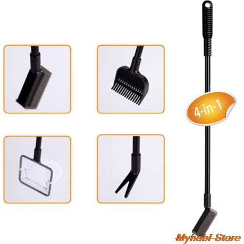 4 in 1 Plastic Aquarium Cleaning Tools Set Gravel Rake Spoon Net Aquatic Plant Grass Fork Sponge for Fish Turtle Tank Cleaning