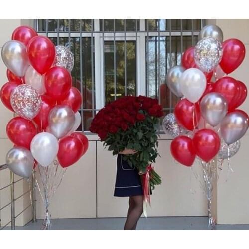 46pcs/set 10inch Red White Latex Balloons 12inch Silver Confetti Balloon Wedding Valentines Decoration Birthday Party Balloon