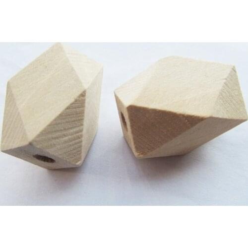 5pcs 22mmx35mm Unfinished Faceted Natural Wood Spacer Beads,14 Hedron Geometricf Figure Wooden Beads Charm Finding, Accessory
