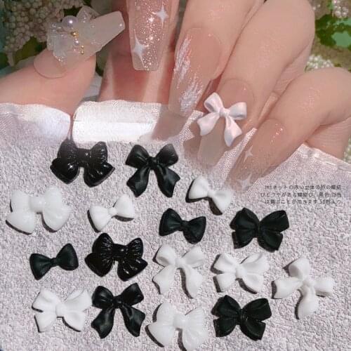 50pcs classic black and white manicure bow new simple resin nail accessories three dimensional ribbon