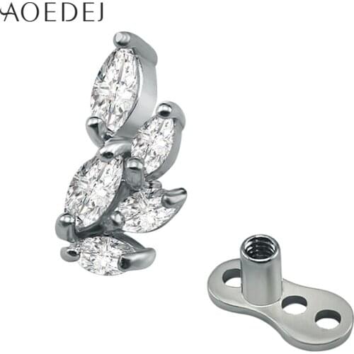 AOEDEJ Redbud Flower Crystal Dermal Anchor Skin Diver Stainless Steel Body Piercing Gem Stone Jewelry Titanium Micro Retainers