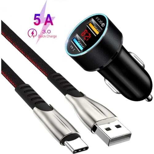 USB Car Charger Fast Cahrger Type C Cable For Samsung S20 S10 S9 S8 Note 20 10 Redmi Note 9S Fast Charging Mobile Phone Charger