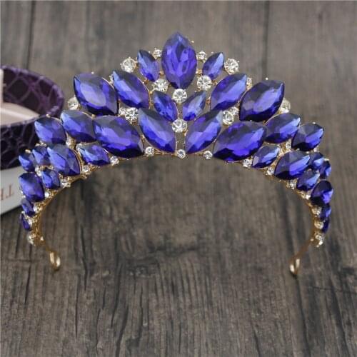 Baroque Blue Crystal Princess Bride Crown Headband Bridal Tiaras and Crowns Wedding Hair Jewelry Accessories Crown Fashion