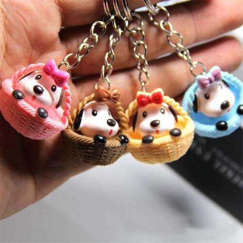 Unisex Cute Practical Cartoon Creative Basket Puppy Dog Keychain Pendant Practical Small Gift Random Color