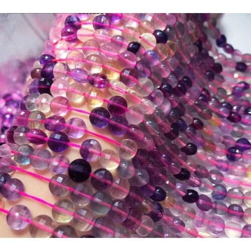 AAA LOOSE BEADS red purple Fluorite coin faceted 6*8mm Wholesale for DIY Jewelry Necklace 36cm