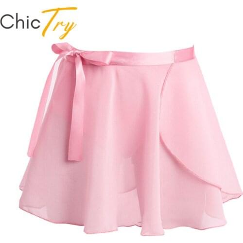 ChicTry Kids Girls Ballet Tutu Dance Chiffon Skirt Basic Mini Pull-On Wrap Skirt with Waist Tie Ballet Latin Practice Dance Wear