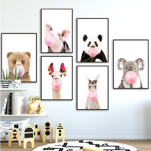 Koala kangaroo Panda Bear Blowing Bubbles Wall Art Canvas Painting Nordic Posters And Prints Wall Pictures Baby Kids Room Decor