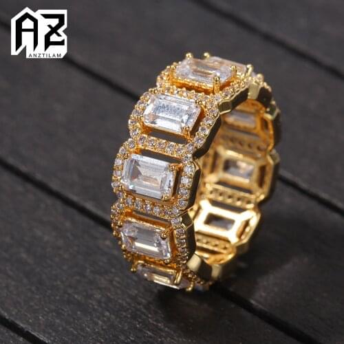 AZ Hip Hop AAA Zirconia Paved Bling Iced Out Ring For Women Hollow Out Rings Men Rapper’s Jewelry Gifts #7-11 Free Shipping