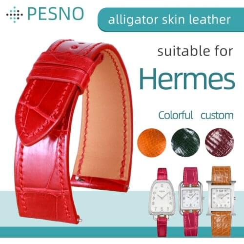 PESNO Beautiful Colorful Crocodile Leather Customizd Watch Band Ladies Watch Straps Suitable for Hermes-H Hour HH1.810