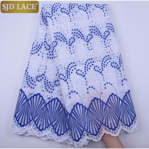 SJD LACE Blue African Lace Fabric Embroiderey Swiss Voile Lace High Quality Nigerian Cotton Lace Fabric For Wedding Dress A1851
