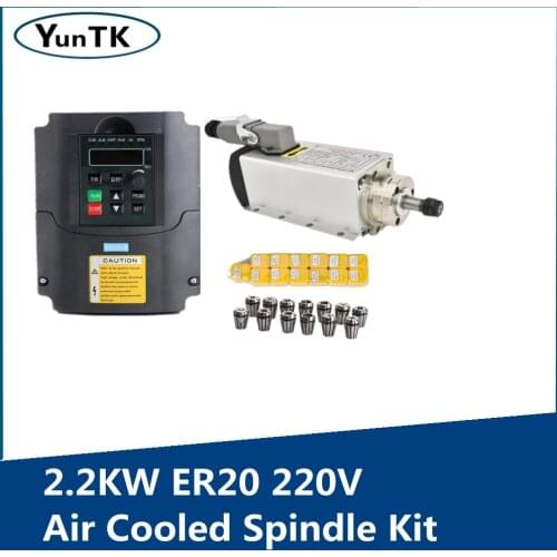 2.2KW 220v ER20 CNC Square Air Cooled Spindle 2.2KW Air Cooled Milling Spindle + 2.2KW VFD Inverter + ER20 13 pcs / set