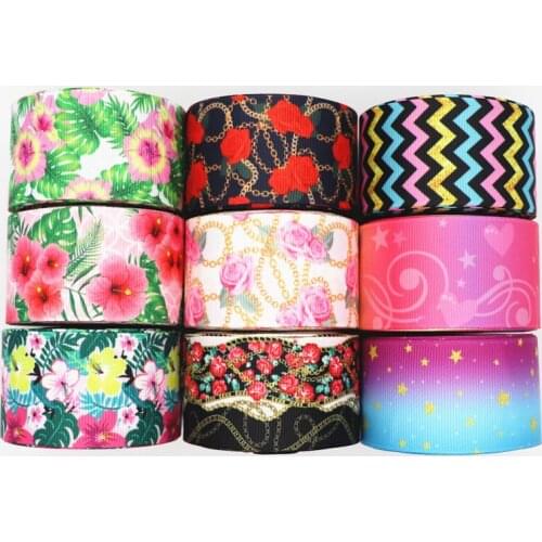 5 Yards 1.5'' 38MM Flowers Printed Grosgrain Ribbons For Hair Bows DIY Handmade Materials Y19101603