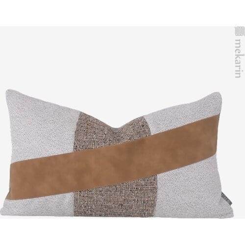 Soft decoration model room living room sofa pillow coffee color leather stitching waist pillow bed cushion bag bedroom pillow