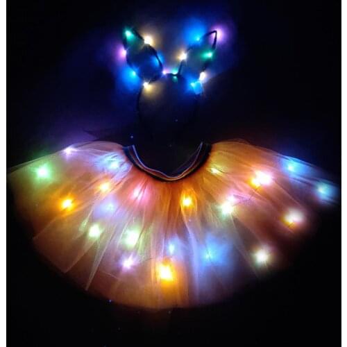 Orange Girls Clothes Shiny Star Tutu LED Skirt Set Princess Party Tutus Tulle Pettiskirt Children Ballet led tron Dance Wear