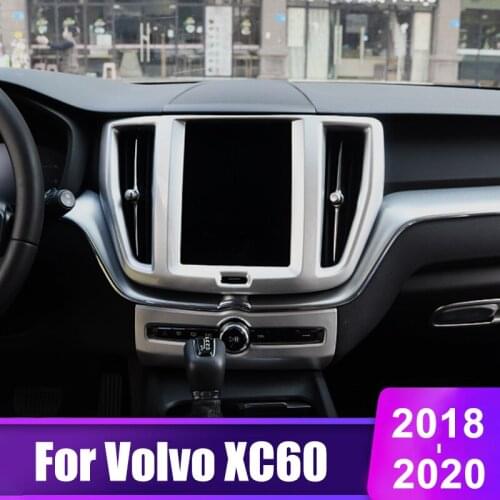 For Volvo XC60 2018 2019 2020 Carbon Fiber Car Control Navigation Panel Decoration Cover Trim Frame ABS Chrome Accessories