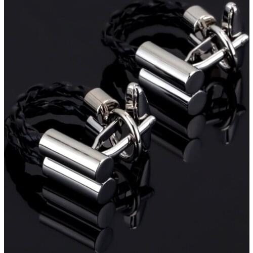 Luxury 2017 HOT Factory Price Retail French Metal Men Gifts Cuff links Fashion Copper Material Black Rope Design CuffLinks