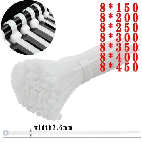 30PCS self-locking nylon cable tie 8*150 white plastic cable tie 8*350 zipper type cable tie fixed ring cable tie 8*450 8x400