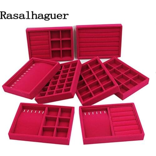 Handmade DIY Jewelry Box 9 Options Drawer Storage Organizer Soft RoseRed Velvet Jewellery Earring Necklace Pendant Bracelet Tray