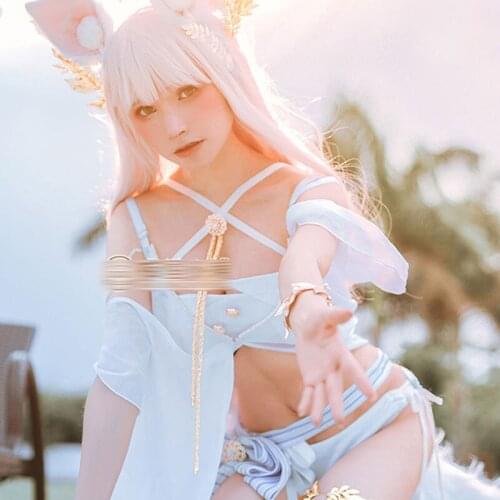 In stock!Game Arknights cos Platinum swimsuit Sexy White yarn suit Brilliant dew Costume famale swimsuit A