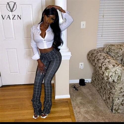 VAZN 2021 Spring Latest Style Classic Plaid Sexy Young Overalls Daily High Waist Joker Skinny Women Long Pencil Pants