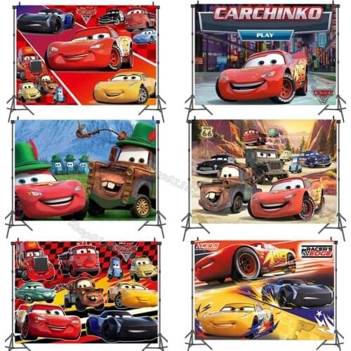 Cars Lightning Mcqueen Birthday Photography Backdrop Cartoon Vinyl Party Background Child Birthday Backdrop Decoration Boy Gift