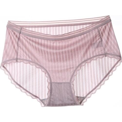 Womens Panties Ice Silk Intimates 3D Mid Waist Briefs Sexy Lingerie Seamless Underwear Striped Large Size Underpants For Women