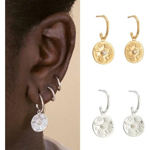ISUEVA Cute 18K Gold Filled Pearl Coin Drop Hoop Earrings For Women Vintage Jewelry Accessories Free Shipping