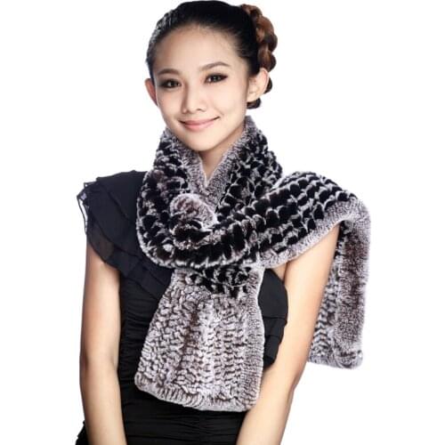 Autumn and Winter Womens Genuine Real Natural Rex Rabbit Fur Muffler Lady Warm Scarf Handmade Neck Warmers VF0437