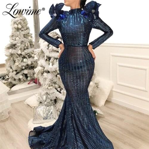 Sequin Slim Mermaid Long Evening Dresses 2019 Lebanon Dubai Middle East Women Party Gowns Robe De Soiree Arabic New Prom Dresses